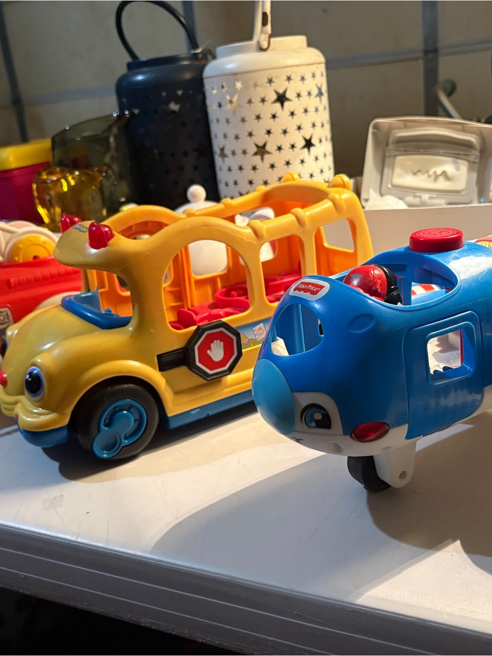 Fisher-Price Blue Airplane and Yellow School Bus Fire truck